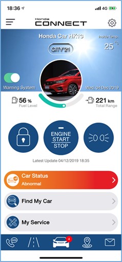 Honda Connect main page car status