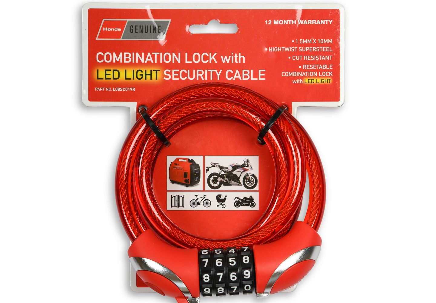 Honda Security Cable With Combination Lock