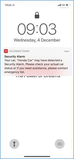 Honda Connect security alarm